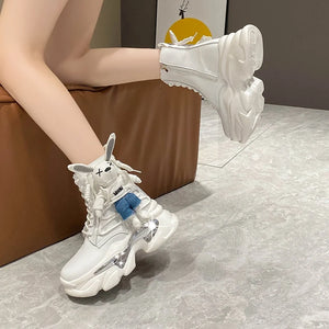 White Lace Up Platform Boots
