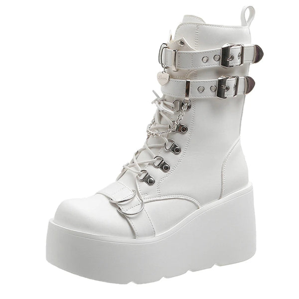 White Leather Platform Boots