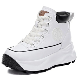 White Leather Platform Sneakers Women