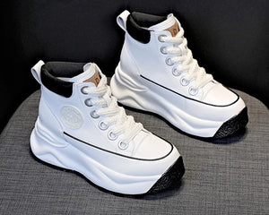 White Leather Platform Sneakers Women