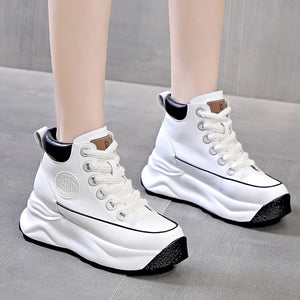 White Leather Platform Sneakers Women