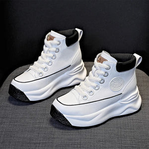 White Leather Platform Sneakers Women