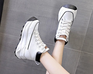 White Leather Platform Sneakers Women