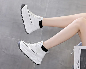 White Leather Platform Sneakers Women