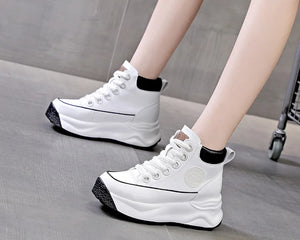 White Leather Platform Sneakers Women