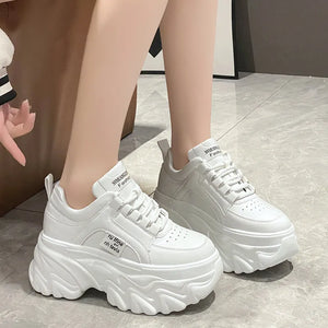 White Leather Platform Sneakers Womens
