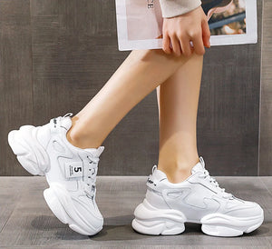 White Leather Sneakers Womens Platform