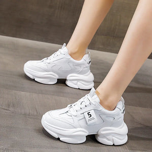 White Leather Sneakers Womens Platform