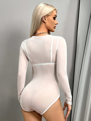 White Mesh Long Sleeve Bodysuit