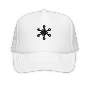 White Modern Trucker Hat - product view on white background