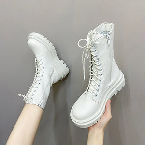 White Patent Leather Platform Boots