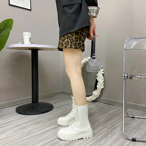 White Patent Leather Platform Boots