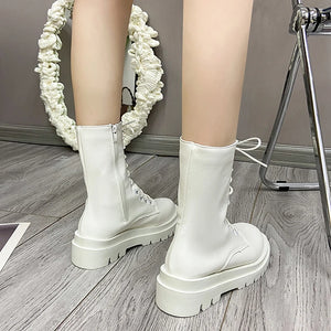 White Patent Leather Platform Boots
