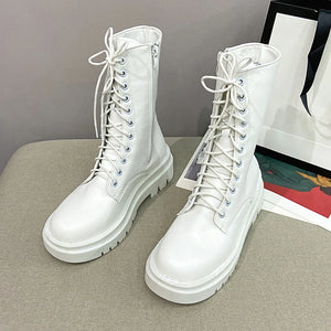 White Patent Leather Platform Boots