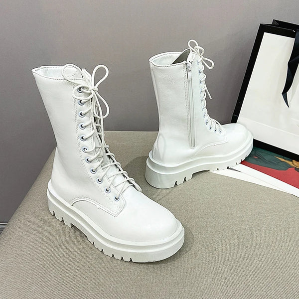 White Patent Leather Platform Boots