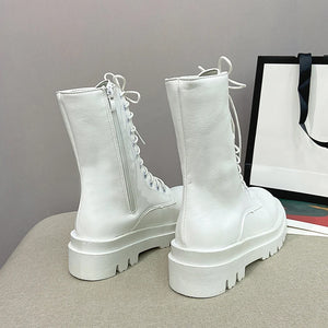 White Patent Leather Platform Boots