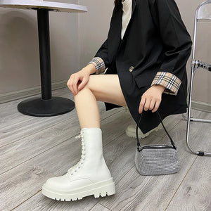 White Patent Leather Platform Boots