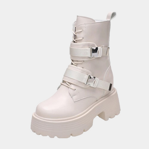White Platform Boots With Buckles