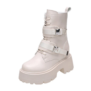 White Platform Boots With Buckles