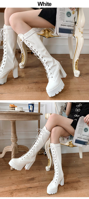 White Platform Boots Womens Leather