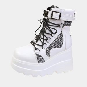 White Platform Buckle Boots