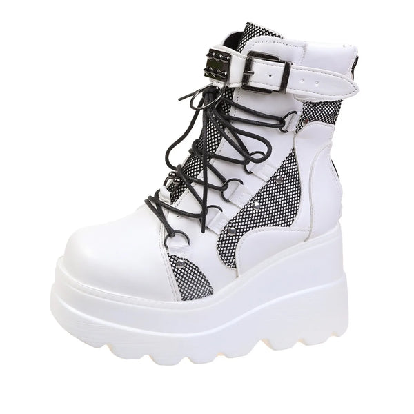 White Platform Buckle Boots