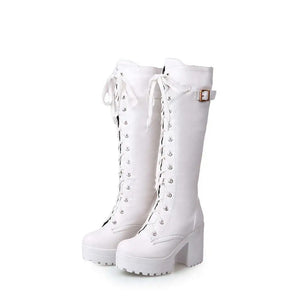 White Platform Knee High Boots
