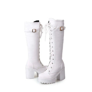 White Platform Knee High Boots