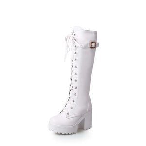 White Platform Knee High Boots