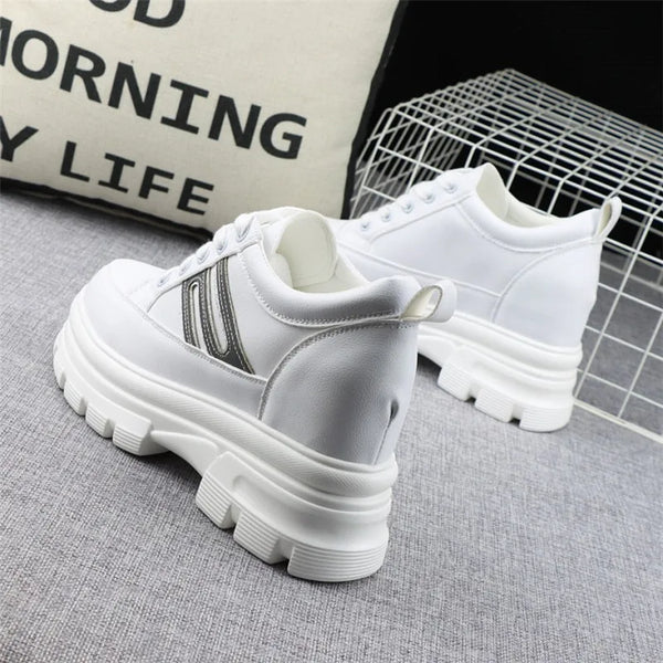 White Platform Lace Up Sneakers