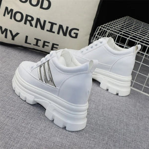 White Platform Lace Up Sneakers