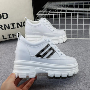 White Platform Lace Up Sneakers