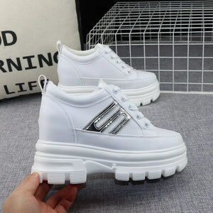 White Platform Lace Up Sneakers