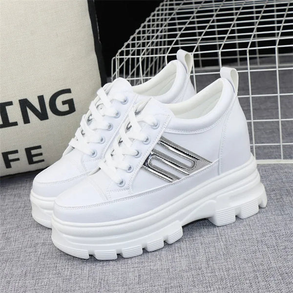White Platform Lace Up Sneakers