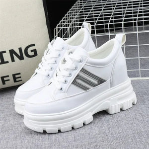 White Platform Lace Up Sneakers