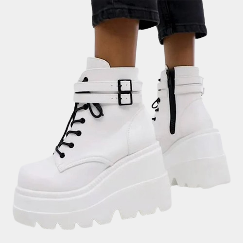 White Platform Leather Boots