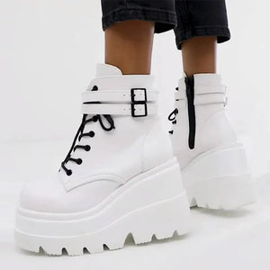 White Platform Leather Boots