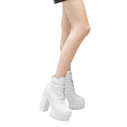 White Platform PU Leather Boots Womens