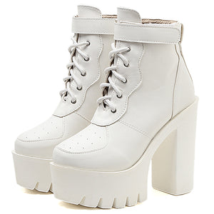 White Platform PU Leather Boots Womens