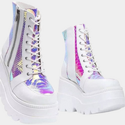 Bottes compensées blanches à plateforme