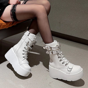 White PU Leather Platform Boots