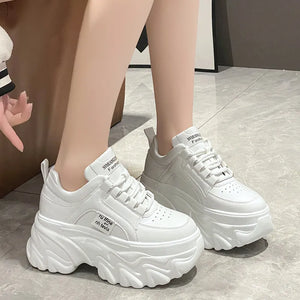 White PU Leather Platform Sneakers Womens