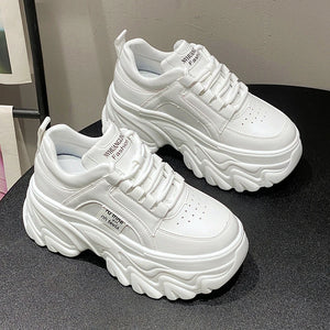 White PU Leather Platform Sneakers Womens