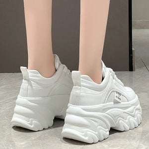 White PU Leather Platform Sneakers Womens