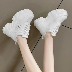 White PU Leather Platform Sneakers Womens