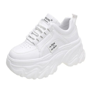 White PU Leather Platform Sneakers Womens