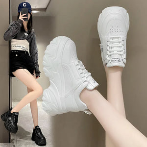 White PU Leather Platform Sneakers Womens