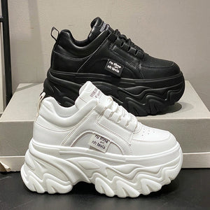 White PU Leather Platform Sneakers Womens