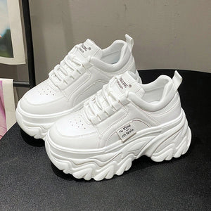 White PU Leather Platform Sneakers Womens