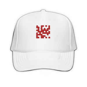 White Qr Code Trucker Hat - product view on white background